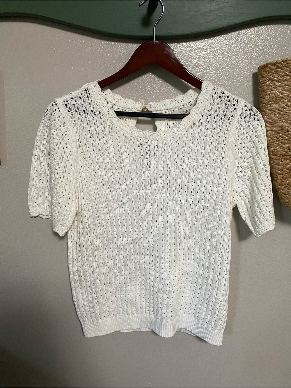 LOFT White Short Sleeve Open-Knit Sweater Top